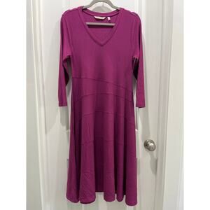 Soft Surroundings Jersey Long Sleeve Purple V-Neck Midi Dress Sz S